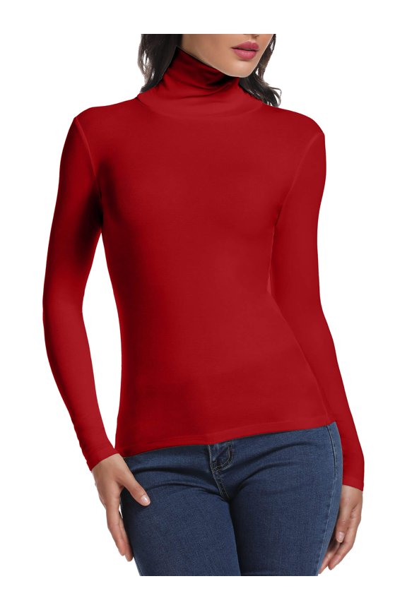 Long Sleeve Mock Turtleneck Shirt Stretch Slim Fitted Layer Basic Tee Tops