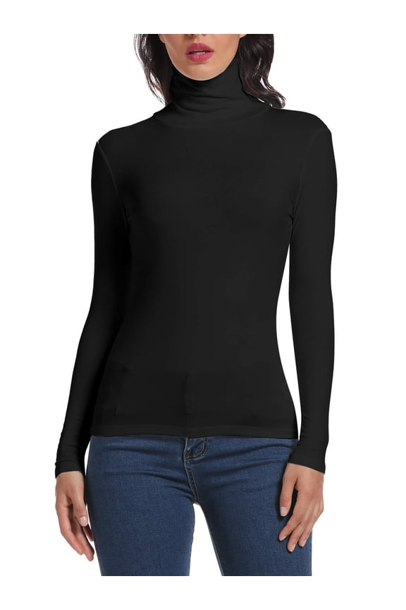 Long Sleeve Mock Turtleneck Stretch Slim Fitted Layer Basic Tee Tops Black 3XL