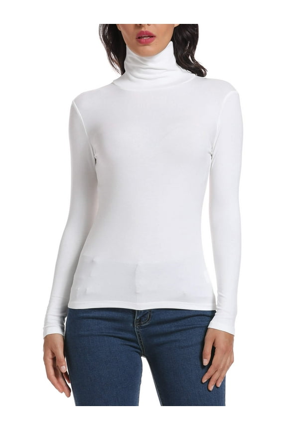 Long Sleeve Mock Turtleneck Stretch Slim Fitted Layer Basic Tee Tops Black White L
