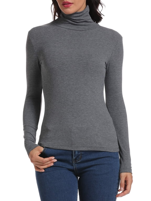 Long Sleeve Mock Turtleneck Stretch Slim Fitted Layer Basic Tee Tops Heather Gray M