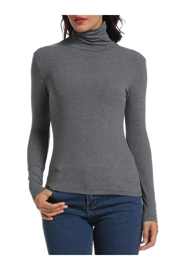 Long Sleeve Mock Turtleneck Stretch Slim Fitted Layer Basic Tee Tops Heather Gray M