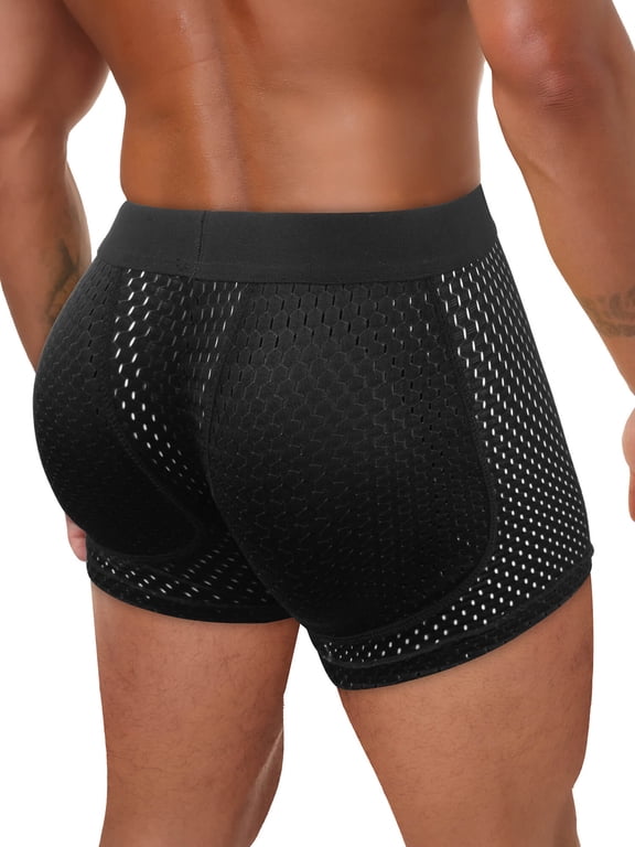 Mens Padded Butt Lifter Boxer Briefs Breathable Mesh Underwear Hip Enhancer Underpants