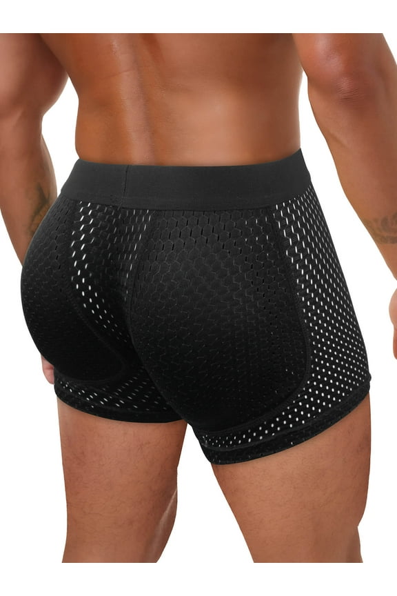 Mens Padded Butt Lifter Boxer Briefs Breathable Mesh Underwear Hip Enhancer Underpants