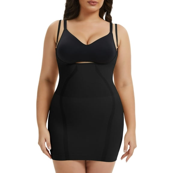 ANYFIT WEAR Plus Size Shapewear Dress for Women Tummy Control Open Bust Full Slip Under Dresses Sculpt Body Shaper