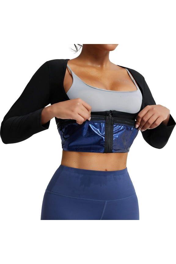 Sweat Sauna Suit for Women Waist Trainer Long Sleeve Shirt Body Shaper Top with Zipper