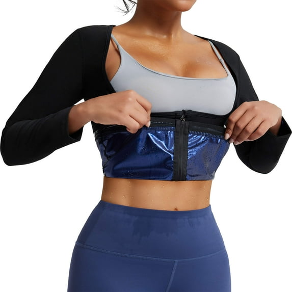 ANYFIT WEAR Sweat Sauna Suit for Women Waist Trainer Long Sleeve Shirt Body Shaper Top with Zipper