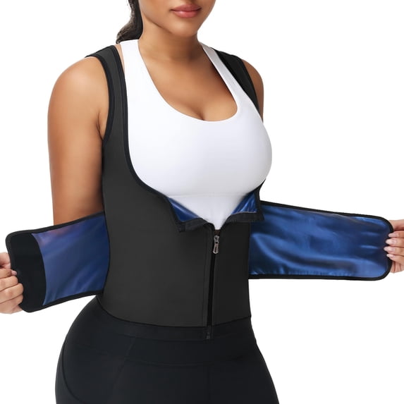ANYFIT WEAR Sweat Sauna Suit for Women Workout Waist Trainer Belt Sleeveless Shirt Body Shaper Top with Zipper