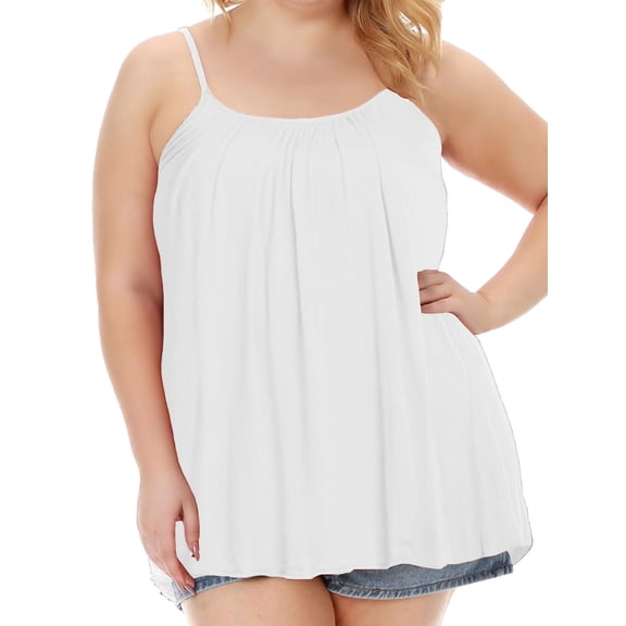 ANYFIT WEAR Women Tank Top with Built in Bra Flowly Relaxed Cami Adjustable Straps Camisole with Pleats White,XL