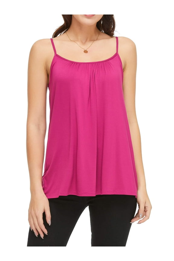 Women Tank Top with Built in Bra Flowly Relaxed Cami Adjustable Straps Camisole with Pleats