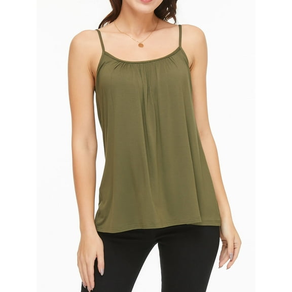 ANYFIT WEAR Women Tank Top with Built in Bra Flowly Relaxed Cami Adjustable Straps Camisole with Pleats