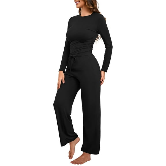 ANYFIT WEAR Women's 2 Piece Outfits Fall Tracksuits Long Sleeve Tee Tops Wide Leg Pants Spring Matching Loungewear Home Travel Sets