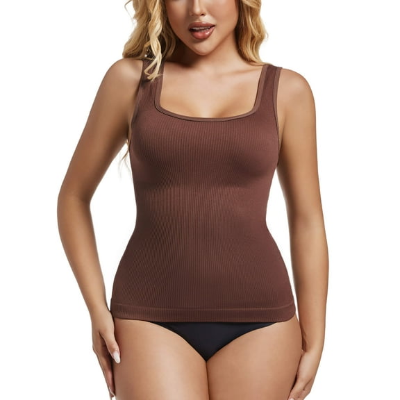 ANYFIT WEAR Women's Square Neck Tummy Control Shapewear Ribbed Tank Tops Compression Camisole Slimming Body Shaper
