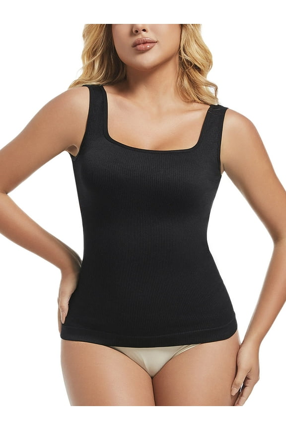 Women's Square Neck Tummy Control Shapewear Ribbed Tank Tops Compression Camisole Slimming Body Shaper