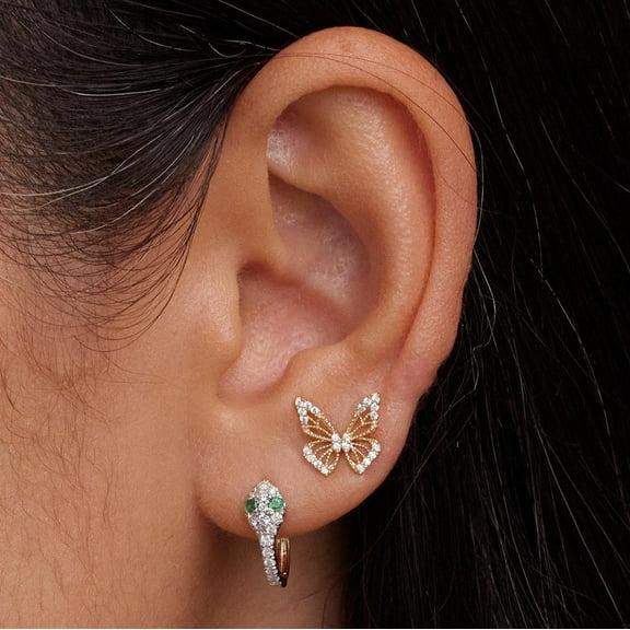 ANYGOLDS 14K Real Solid Gold Butterfly CZ Stud Earrings for Upper Earlobe, Helix, Tragus
