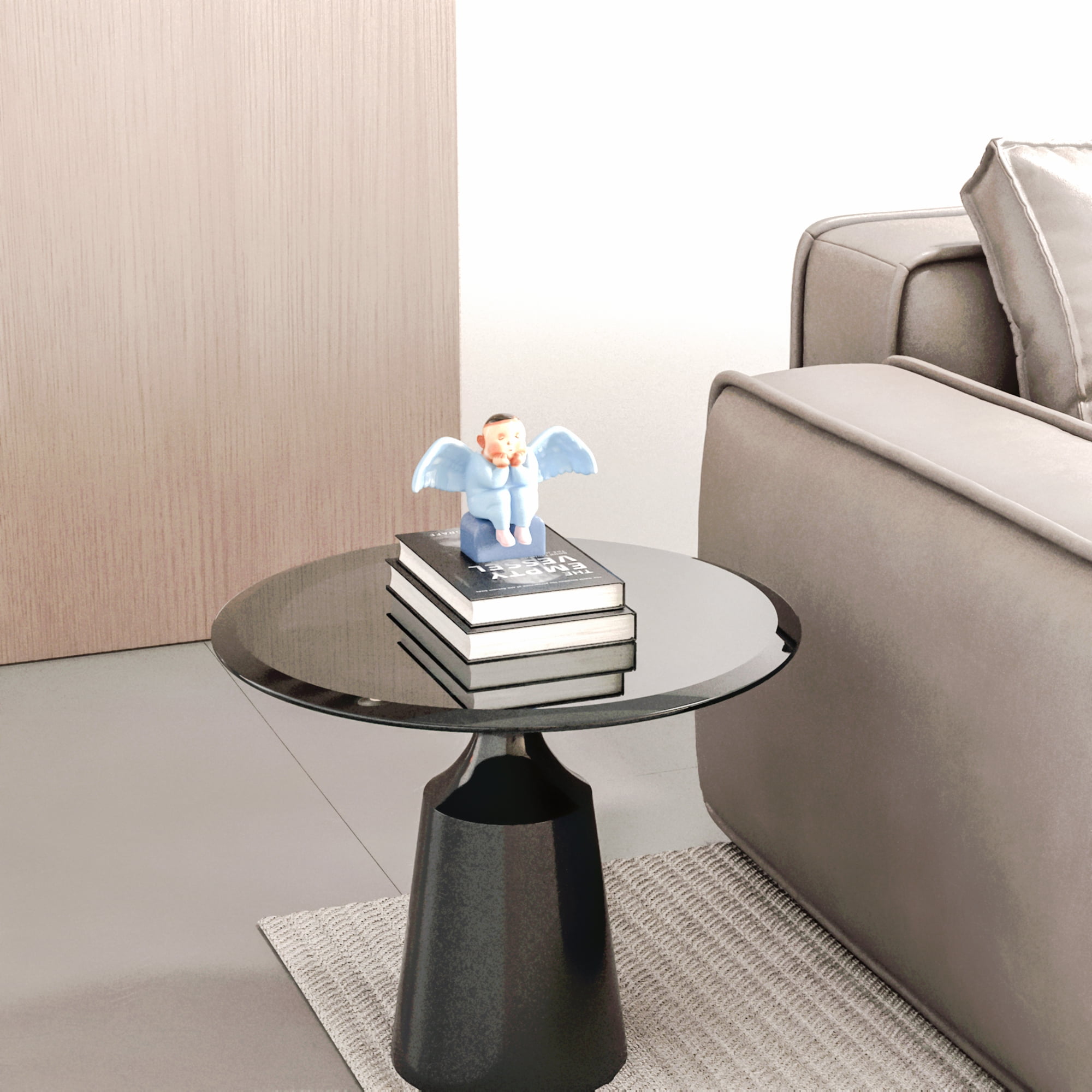 ANYHI 24" Inch Round Tempered Glass Table Top Black Glass 3/8Inch Thick Beveled Polished Edge