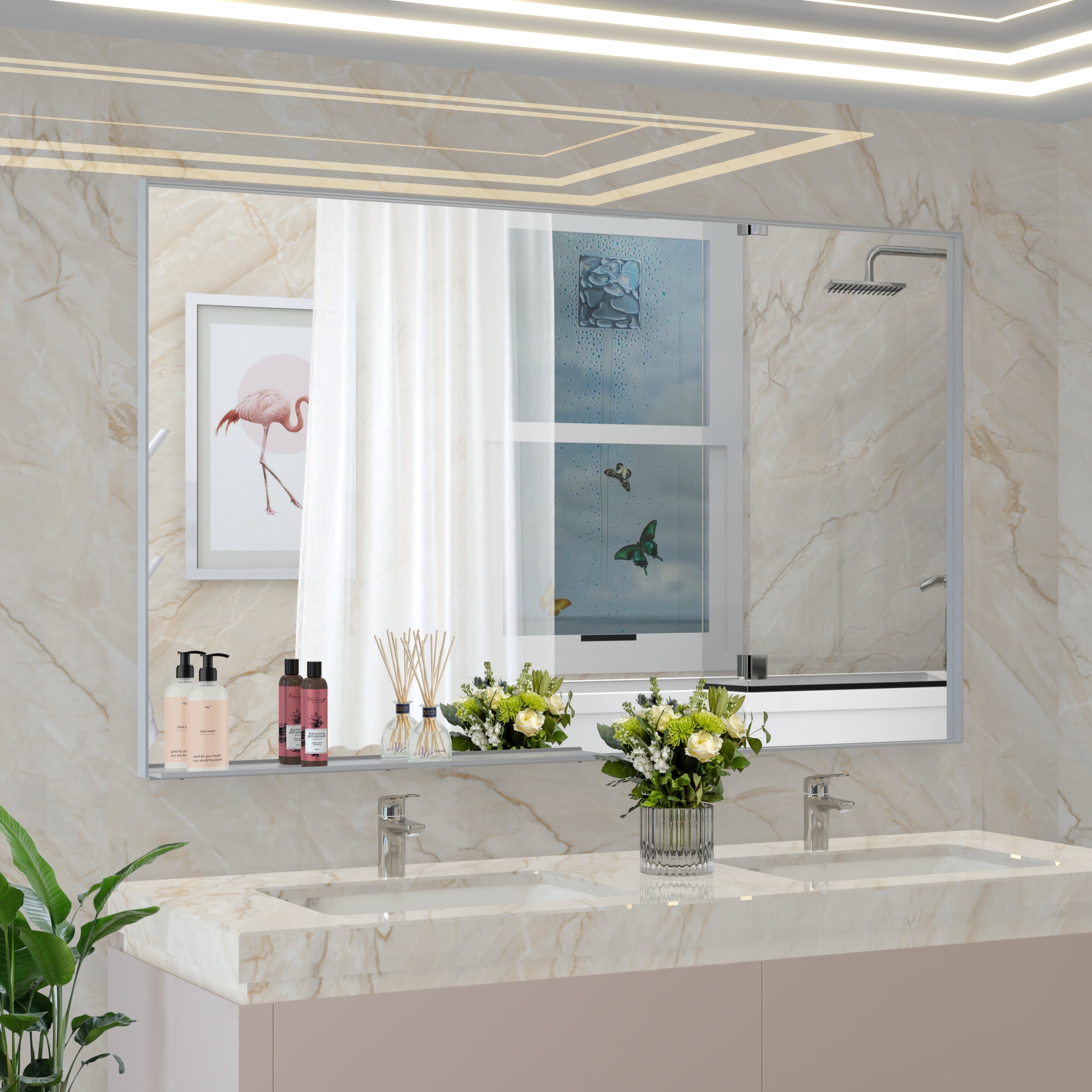 ANYHI 60*36" Oversized Modern Rectangle Bathroom Mirror with Silver ...