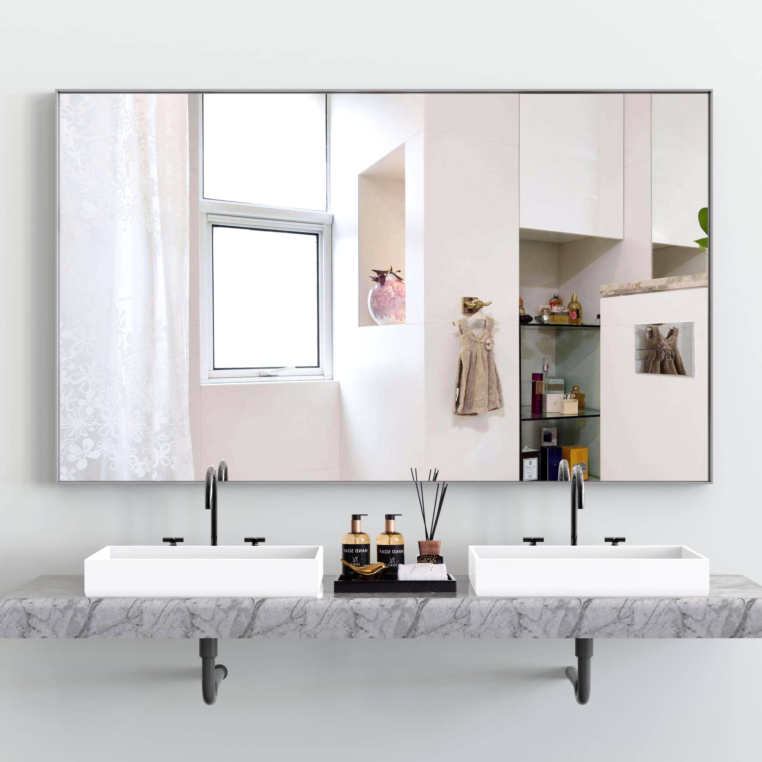 ANYHI 60"x40" Oversized Modern Rectangle Bathroom Mirror with Silver