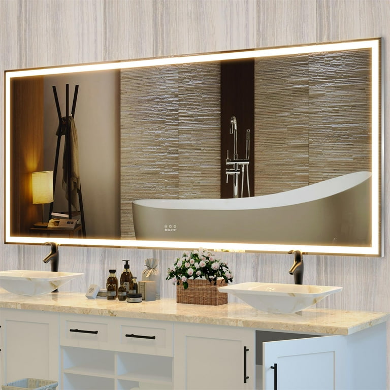 72x32 inch Oversized LED Bathroom Mirror Wall Mounted Mirror with 3 Color Modes Aluminum Frame Wall Mirror Silver