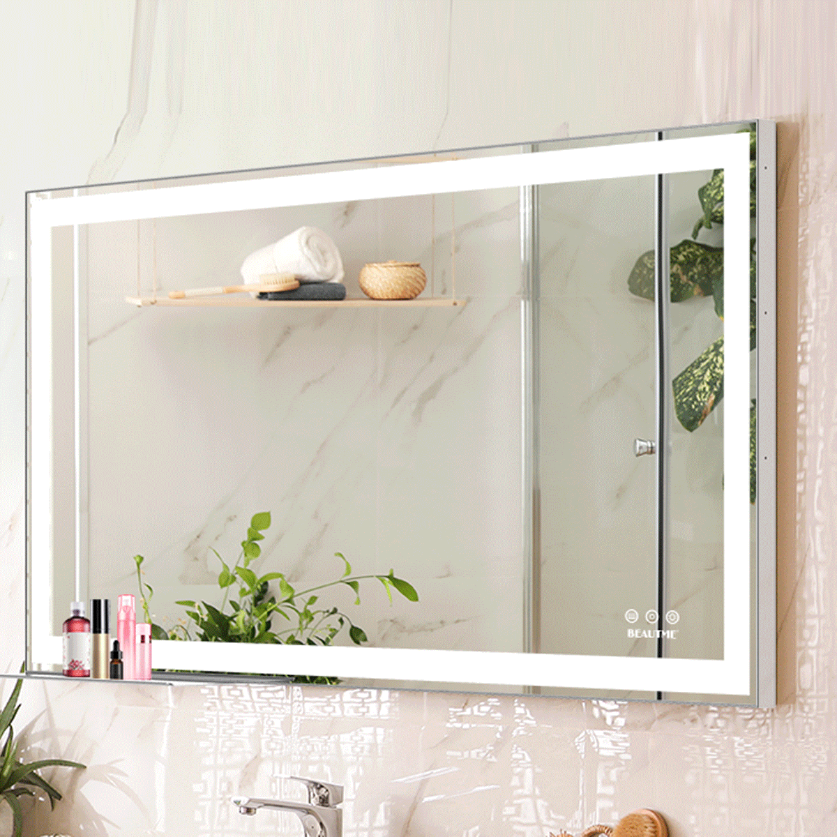 BYECOLD LED Bathroom Mirror with Bluetooth Speaker Backlit LED Smart Vanity  Mirrors with Weather Forecast Clock Function Anti-fog Lighted Mirror