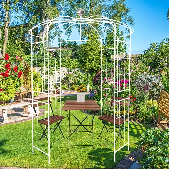 ANYHI Metal Garden Arch Iron Garden Arbors Gazebo Dia 81.3'' x 114.2'' High Birdcage Shape Pergola Pavilion for Wedding Ceremony White