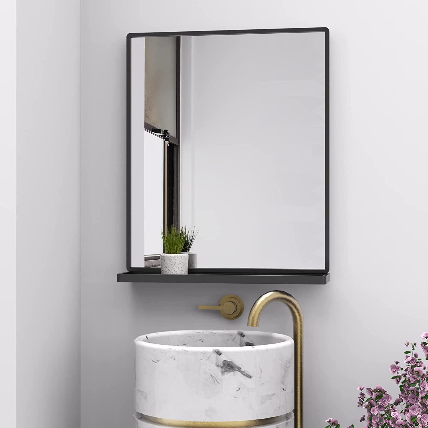 ANYHI White Bathroom Wall Mirror with Shelf, 32x24 Bathroom Mirrors for  Wall, Rectangular Wall Hanging Mirror for Living Room Bedroom Entryway