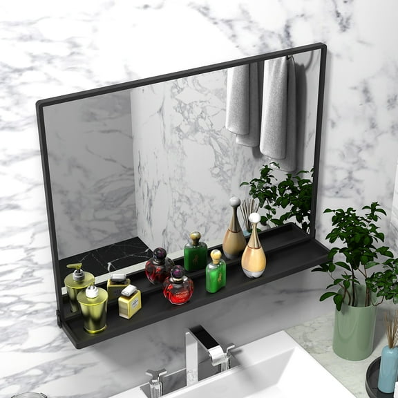 ANYHI Rectangular Bathroom and Living Room Metal Wall Mirror with Shelf, Metal Wall Mirror with Shelf,32"*4.7"*24.4"