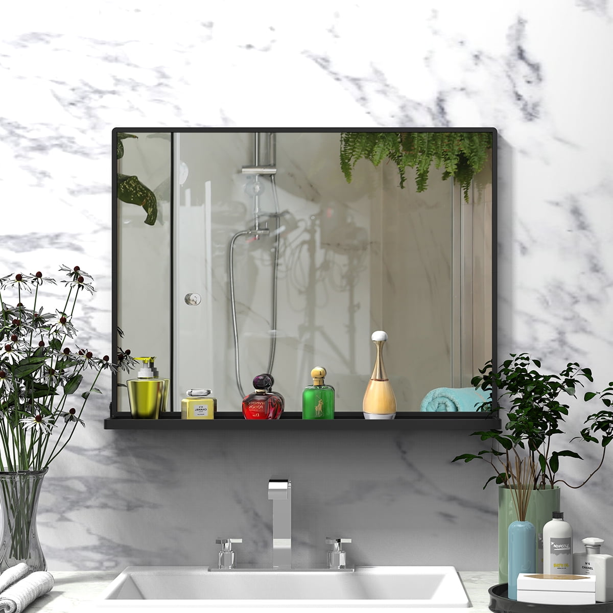 ANYHI White Bathroom Wall Mirror with Shelf, 32x24 Bathroom Mirrors for  Wall, Rectangular Wall Hanging Mirror for Living Room Bedroom Entryway