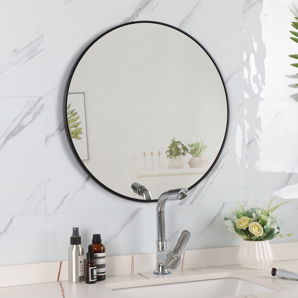 ANYHI 20 inch Round Metal Frame Mirror for Bathroom, Entryways, Living ...