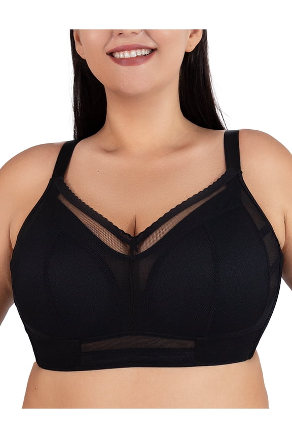 Minimizer Bras for Women Full Coverage No Underwire Plus Size Wireless Bras with Support and Lift (Black, 32DD)