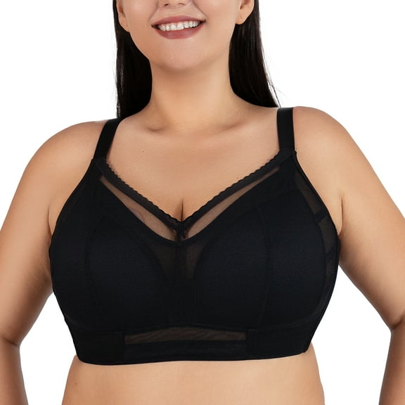ANYIRIS Minimizer Bras for Women Full Coverage No Underwire Plus Size Wireless Bras with Support and Lift (Black, 38DD)