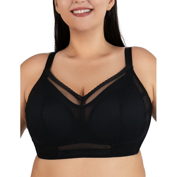 ANYIRIS Minimizer Bras for Women Full Coverage No Underwire Plus Size Wireless Bras with Support and Lift (Black, 40C)