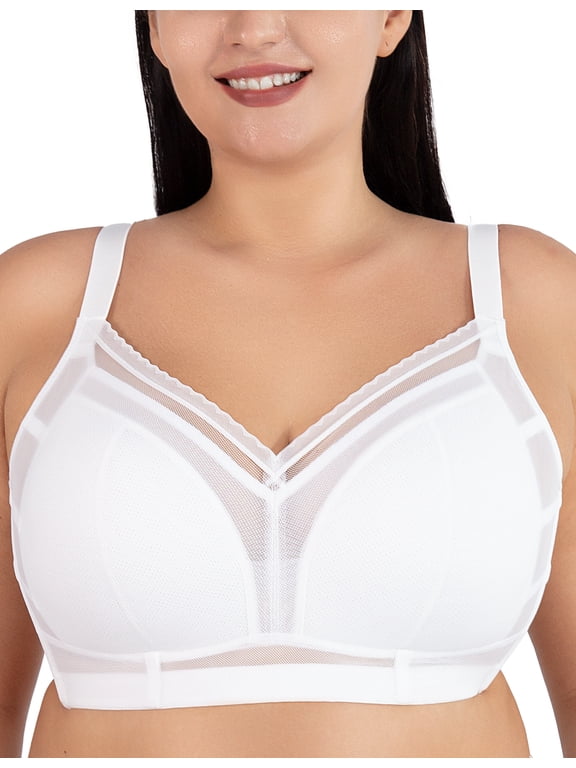 Minimizer Bras for Women Full Coverage No Underwire Plus Size Wireless Bras with Support and Lift (White, 34F)