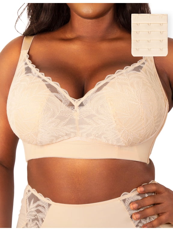 Wireless Plus Size Minimizer Bras for Women No Underwire Lace Bras with Support and Lift (Nude, 40C)