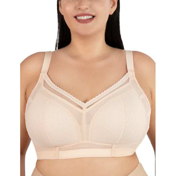 ANYIRIS Minimizer Bras for Women Full Coverage No Underwire Plus Size Wireless Bras with Support and Lift (Nude, 38C)