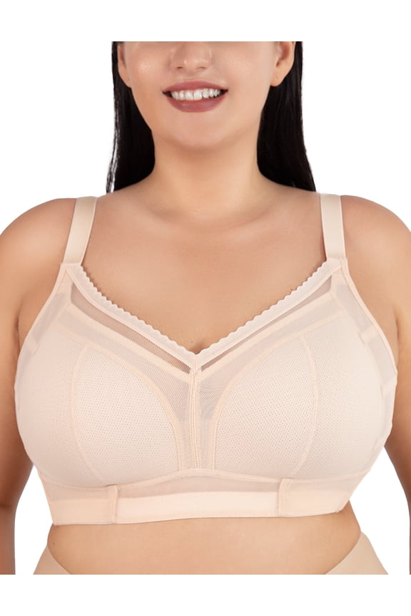 Minimizer Bras for Women Full Coverage No Underwire Plus Size Wireless Bras with Support and Lift (Nude, 40D)