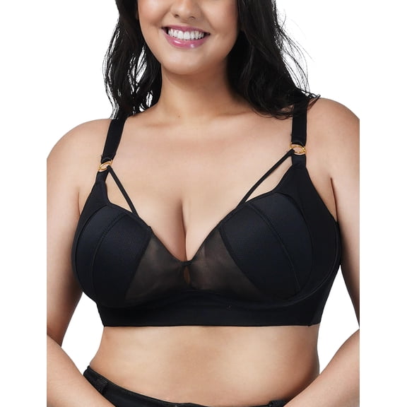 ANYIRIS Plus Size Minimizer Wireless Bras for Women No Underwire Unlined Comfort Everyday Bra with Support and Lift (Black, 34DD)