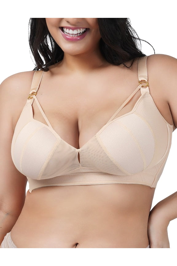 Plus Size Minimizer Wireless Bras for Women No Underwire Unlined Comfort Everyday Bra with Support and Lift (Nude, 34G)