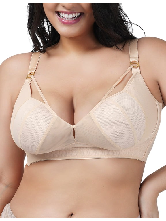 Plus Size Minimizer Wireless Bras for Women No Underwire Unlined Comfort Everyday Bra with Support and Lift (Nude, 42F)