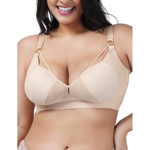 ANYIRIS Plus Size Minimizer Wireless Bras for Women No Underwire Unlined Comfort Everyday Bra with Support and Lift (Nude, 44DD)