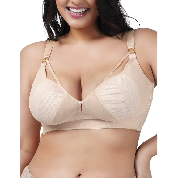 ANYIRIS Plus Size Minimizer Wireless Bras for Women No Underwire Unlined Comfort Everyday Bra with Support and Lift (Nude, 44F)
