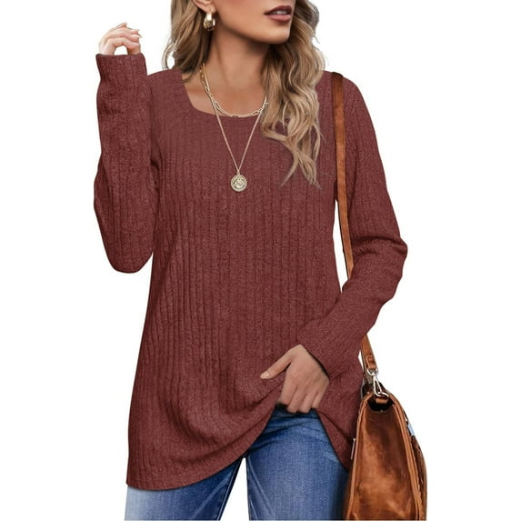 ANYJOIN Long Sleeve Shirts for Women Square Neck Fall Tops Lightweight Tunic Sweaters