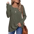 thumbnail image 1 of ANYJOIN Long Sleeve Shirts for Women Square Neck Fall Tops Lightweight Tunic Sweaters, 1 of 5