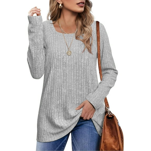 ANYJOIN Long Sleeve Shirts for Women Square Neck Fall Tops Lightweight Tunic Sweaters