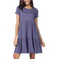 thumbnail image 1 of ANYJOIN Women Short Sleeve Loose Swing Casual Dress Pleated Ruffle Tiered Dresses, 1 of 3
