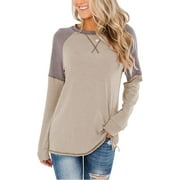 ANYJOIN Women's Casual Long Sleeve Tunic Tops Crew Neck Color Block Blouses