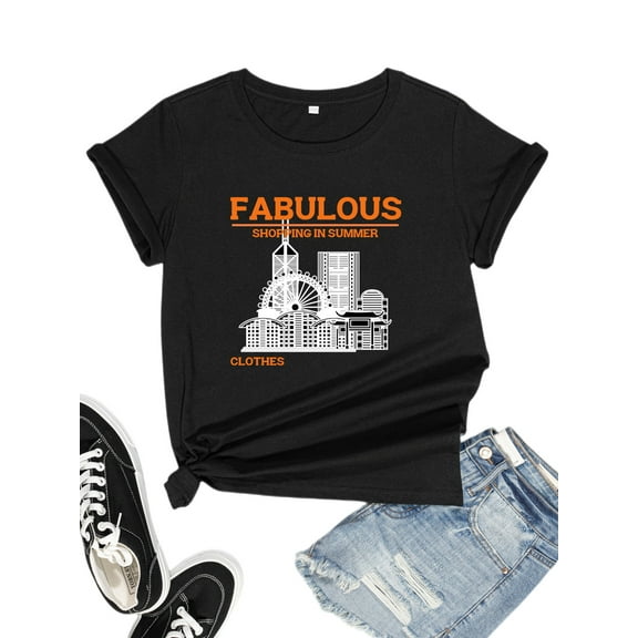 ANYJOIN Women's Casual Tops Cityscape Print Fashion T-Shirt