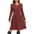 thumbnail image 1 of ANYJOIN Women's Knit Sweater Dress Long Sleeve Pleated Loose Casual Dress with Pockets Knee Length, 1 of 5