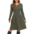 thumbnail image 1 of ANYJOIN Women's Knit Sweater Dress Long Sleeve Pleated Loose Casual Dress with Pockets Knee Length, 1 of 5