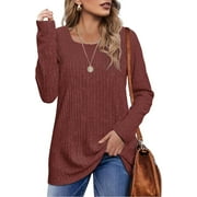 ANYJOIN Long Sleeve Shirts for Women Square Neck Fall Tops Lightweight Tunic Sweaters