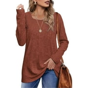 ANYJOIN Long Sleeve Shirts for Women Square Neck Fall Tops Lightweight Tunic Sweaters